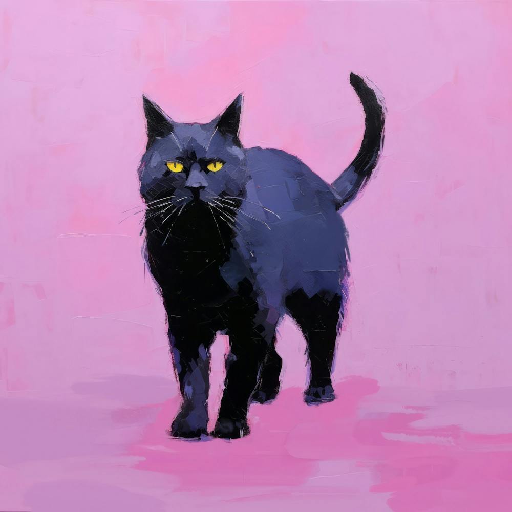 Black Cat On Pink