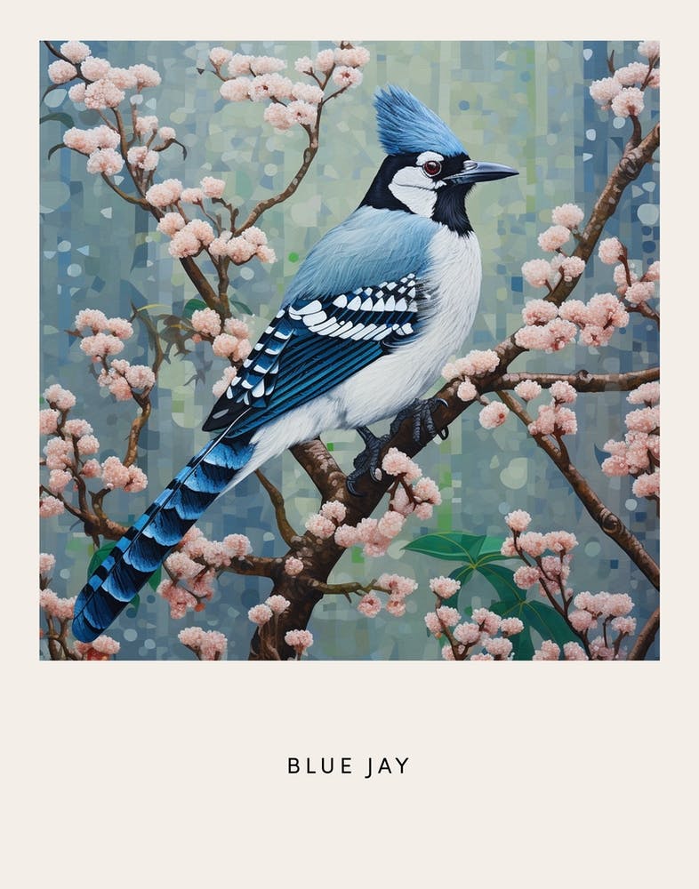 Ohara Koson Inspired Bird Painting Blue Jay 3 Poster