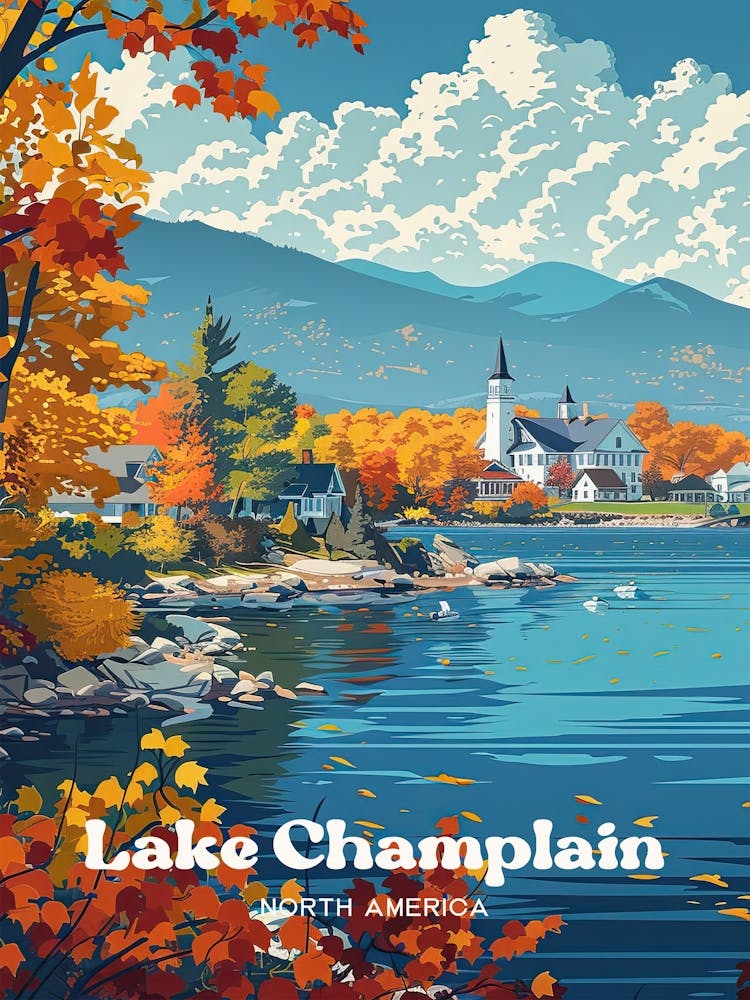 Lake Champlain Camping Digital Travel Art