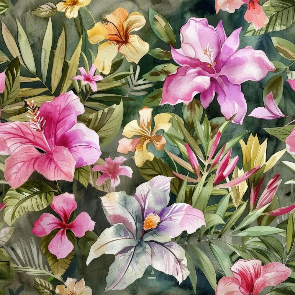 Watercolor Tropical Flowers Seamless Pattern