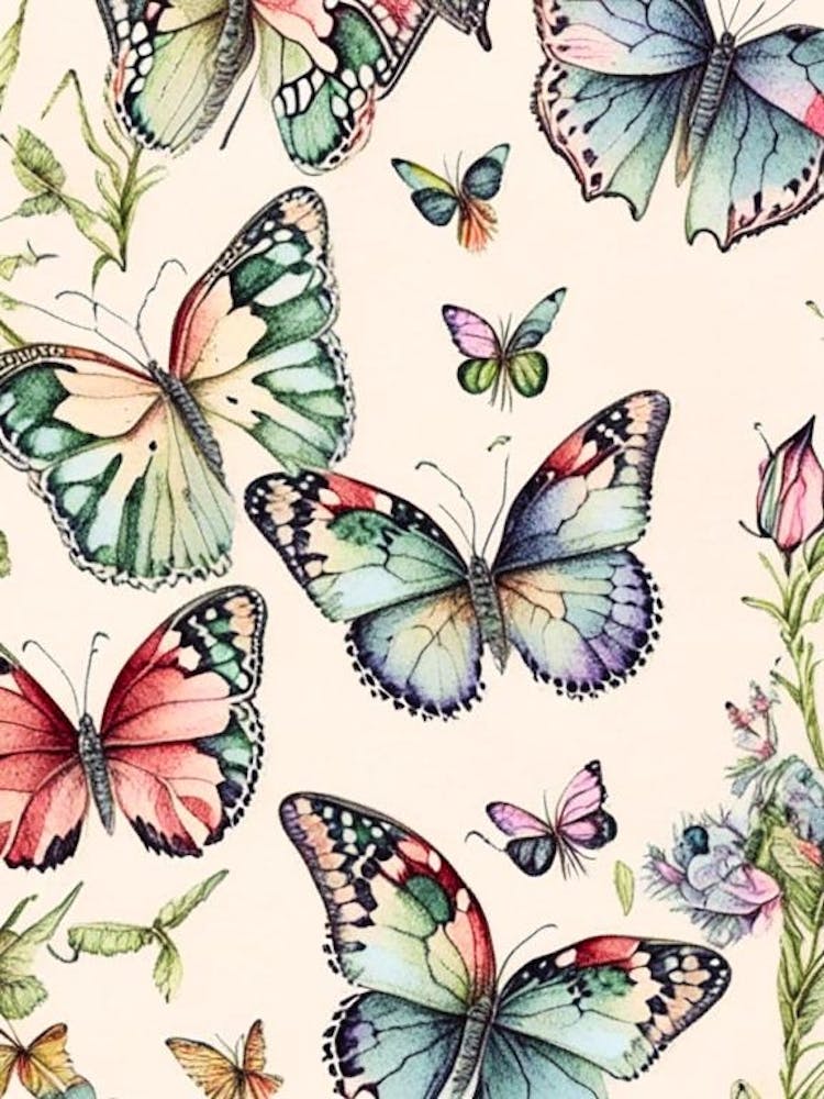 Butterflies Repeat Pattern Watercolour Ink 2