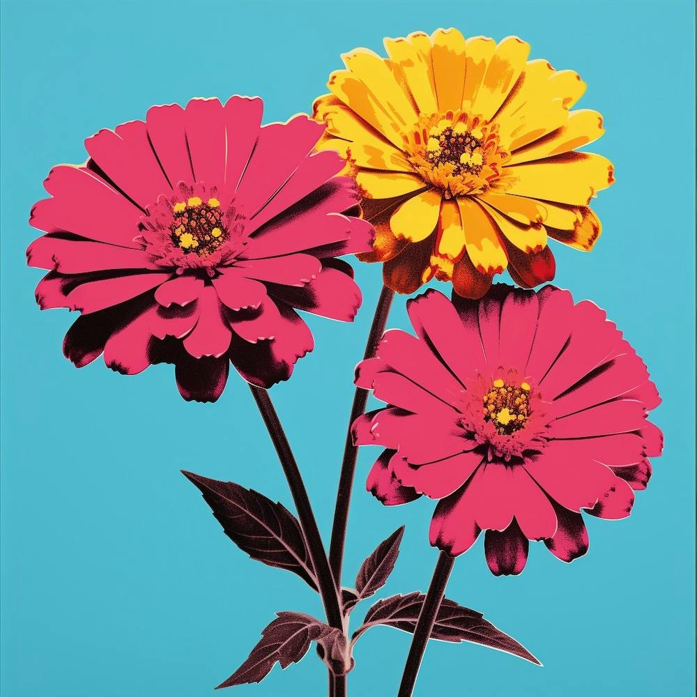 Andy Warhol Style Pop Art Flowers Zinnia 3 Square