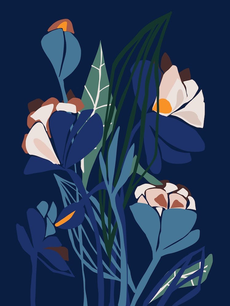 Florals At Night Modern Illustration