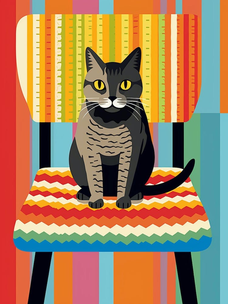Cat On Crochet Vintage Chair Illustration 3