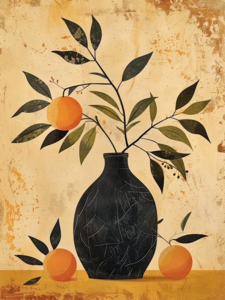 Black Vase With Oranges