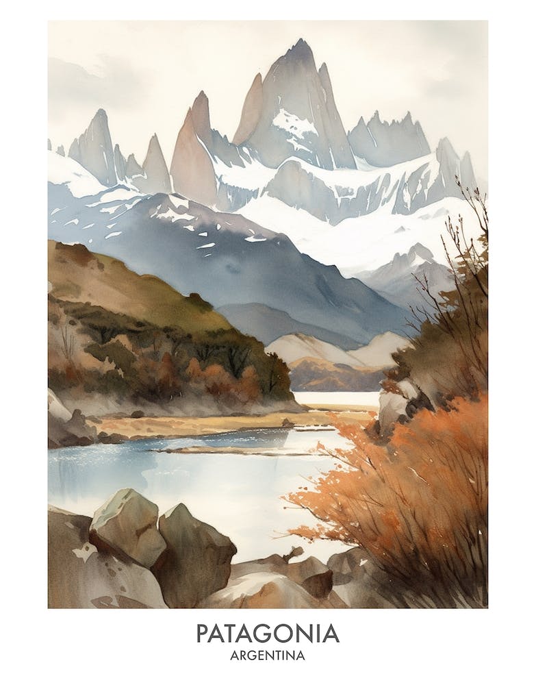 Patagonia Argentina Watercolour Travel Poster 2