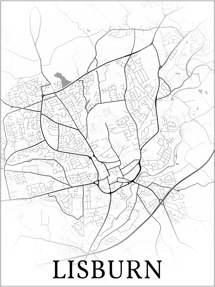Lisburn, Northern Ireland, Uk, City Map, Black And White Fade Design