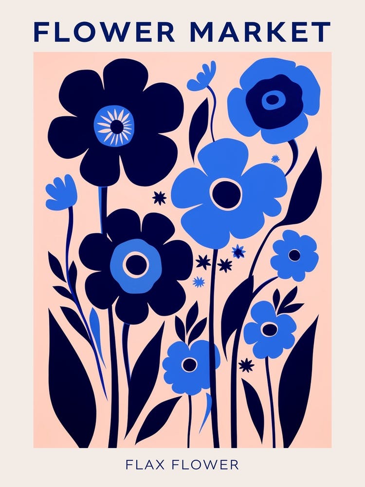 Blue Flower Market Poster Flax Flower Market Poster 1