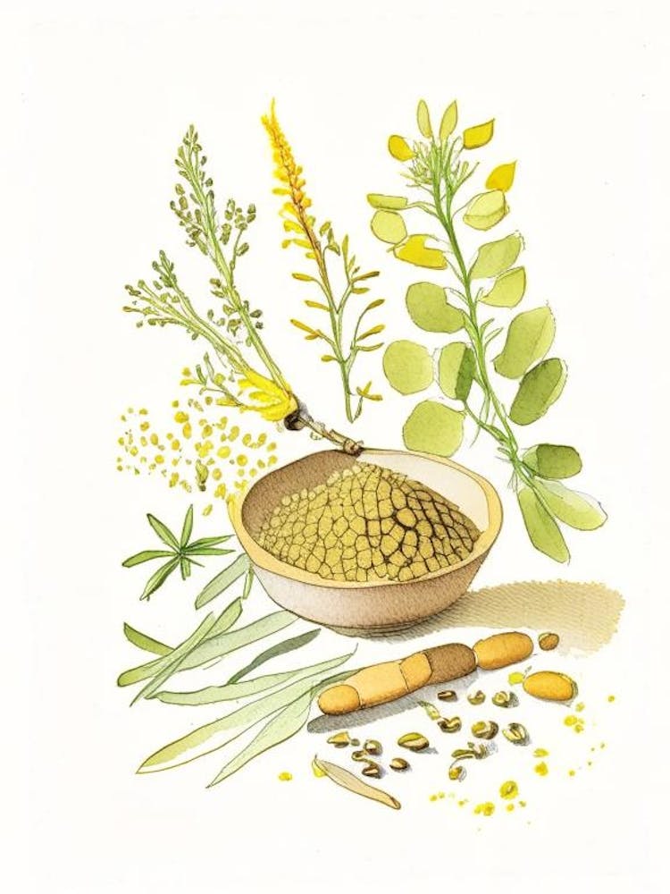 Fenugreek Spices And Herbs Pencil Illustration 2