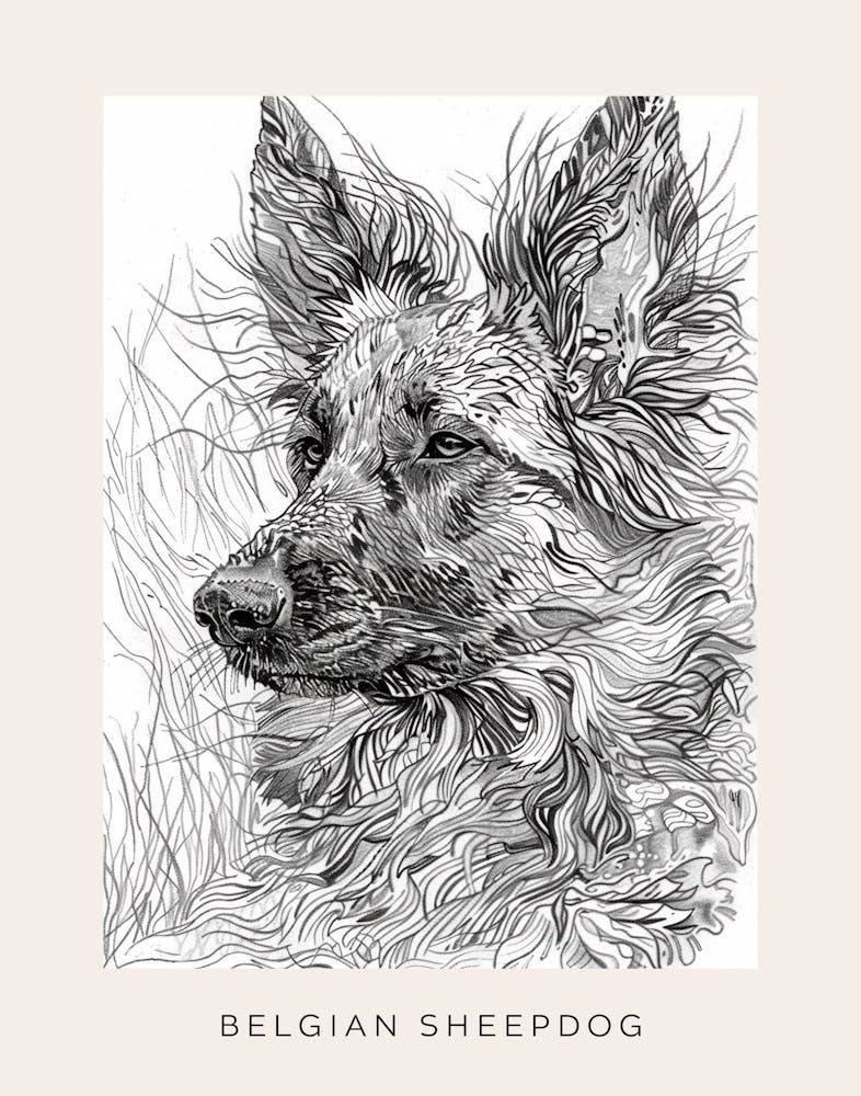 Belgian Sheepdog Line Sketch 1 Poster