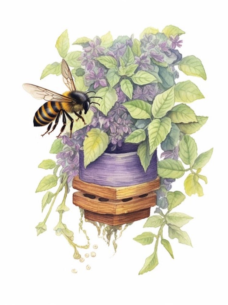 Violet Carpenter Bee Beehive Watercolour Illustration 2