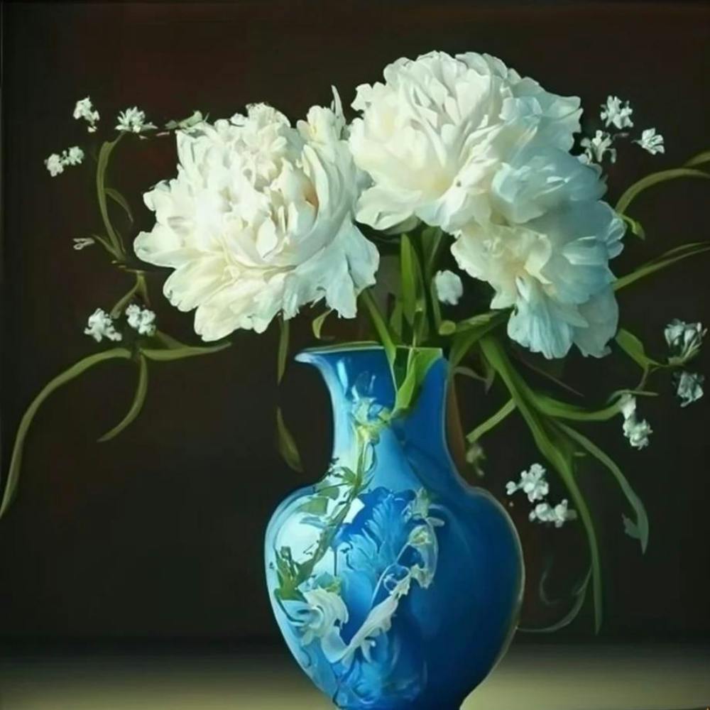 Pfingstrosen in einer blauen Vase