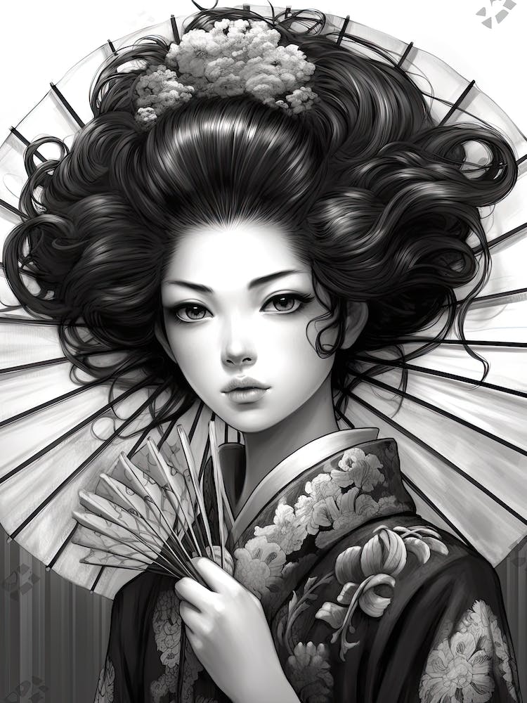 Geisha Black And White Anime Style  6