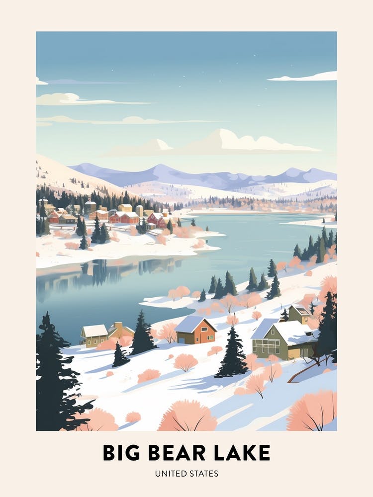 Vintage Winter Travel Poster Big Bear Lake California 1