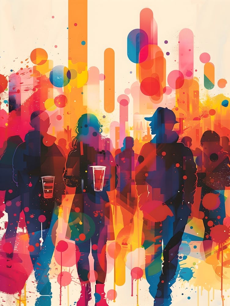 People Walking In A City, Vibrant, Bold Colors, Pop Art