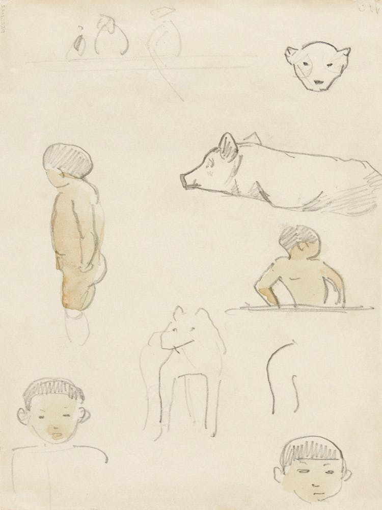 Sketches Of Standing Figures And Animals, Paul Gauguin