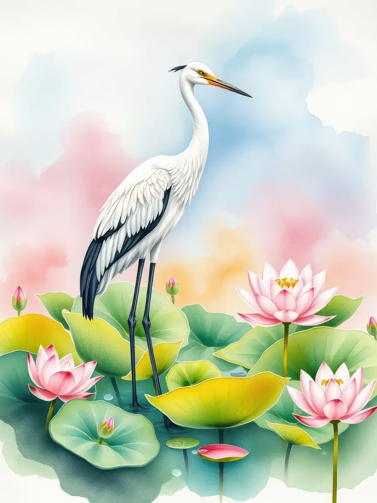 White Heron On Water Lily