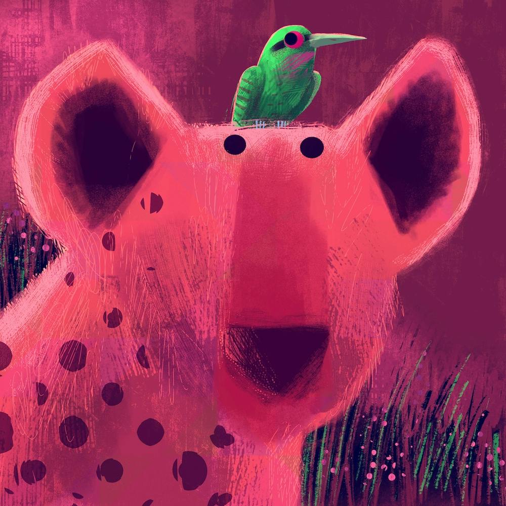 Hyena With Pesky Bee Eater Square