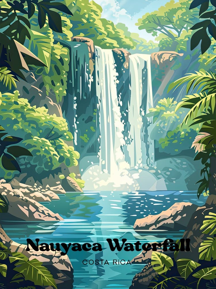 Nauyaca Waterfall Costa Rica Tourist Destination Art Illustration