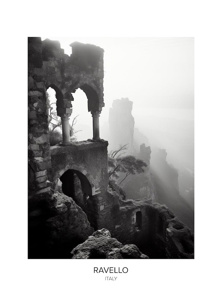 Poster Of Ravello, Italy, Black And White Photo 1