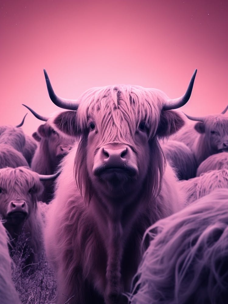 Herd Of Highland Cow Cattle Gradient 1
