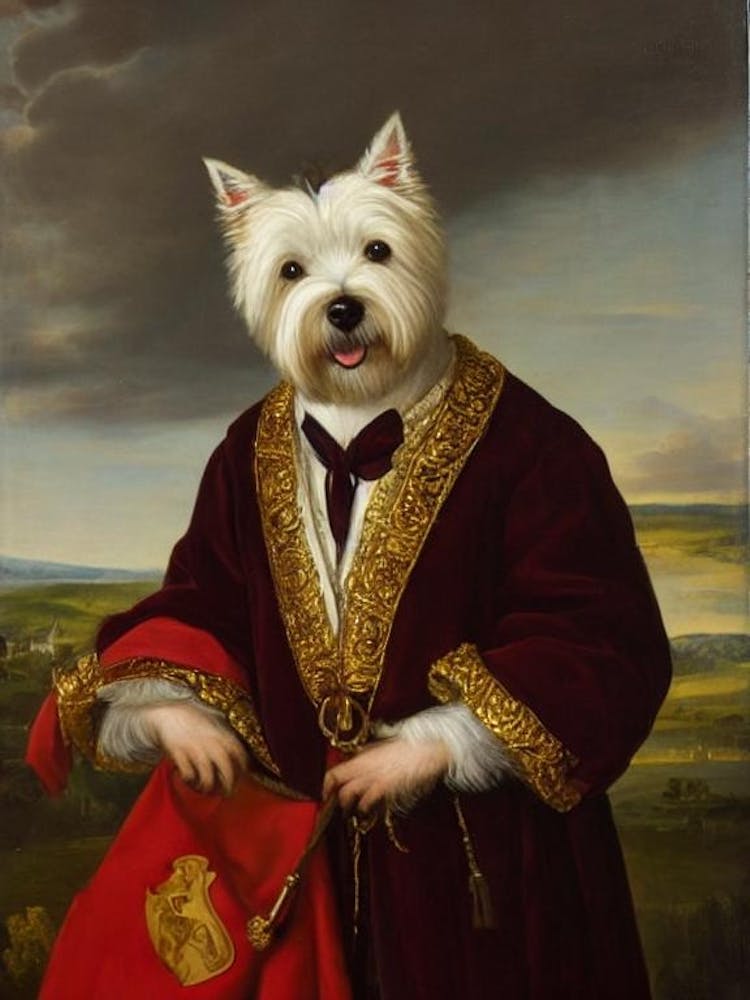 West Highland White Terrier Renaissance Portrait Oil Painting