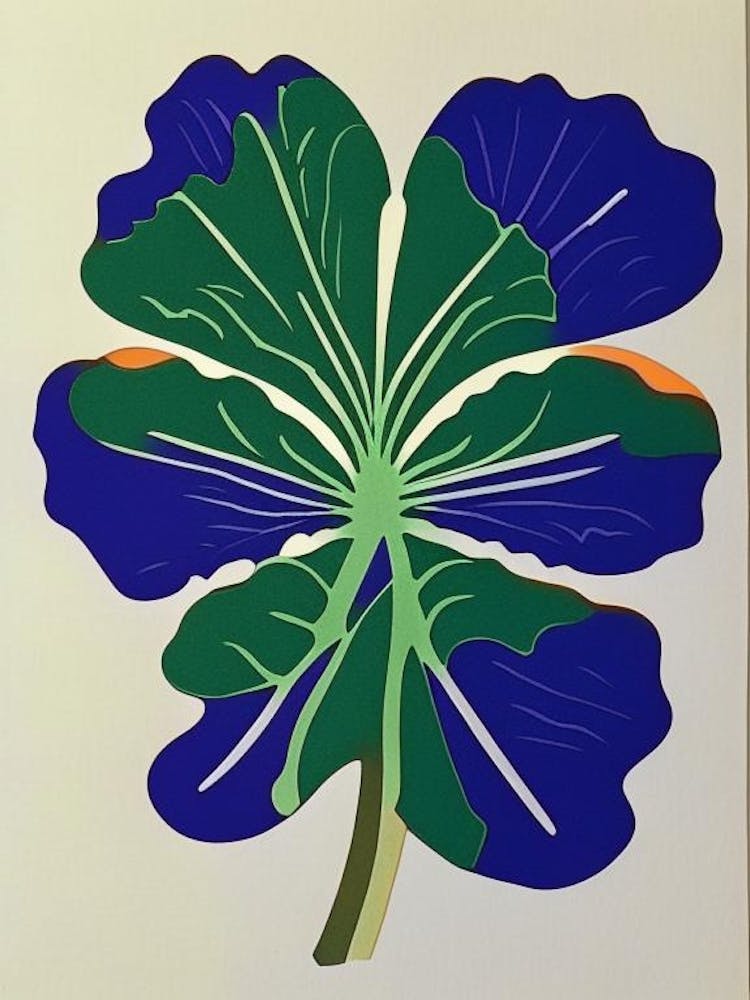 Shamrock Leaf Colourful Abstract Linocut