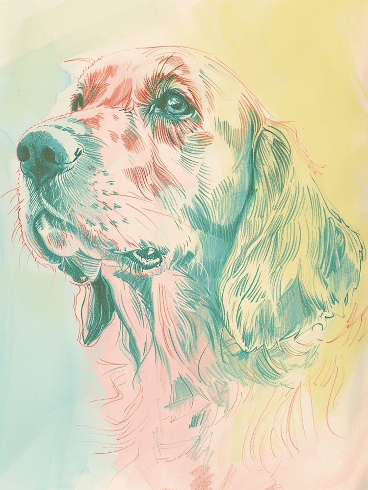 Pastel Clumber Spaniel Dog Pastel Line Illustration  2