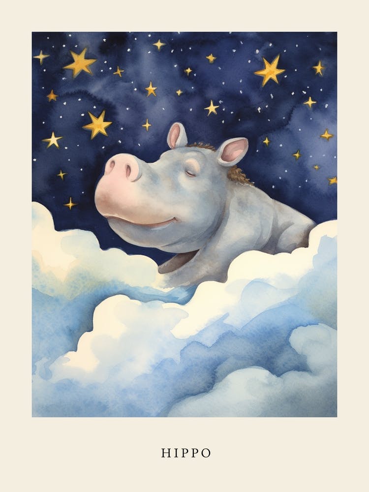 Baby Hippopotamus 1 Sleeping In The Clouds Nursery Poster