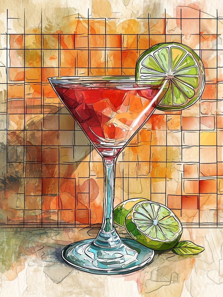 Strawberry Lime Daiquiri Watercolour Illustration