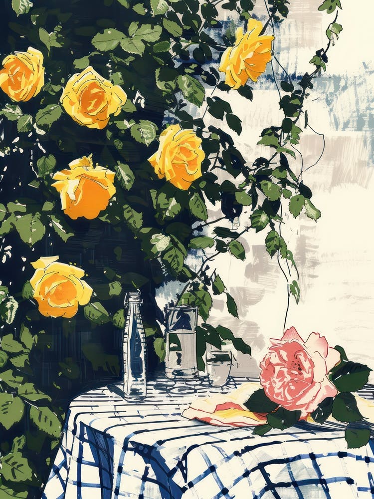 Roses Flowers On A Table   Contemporary Illustration 3