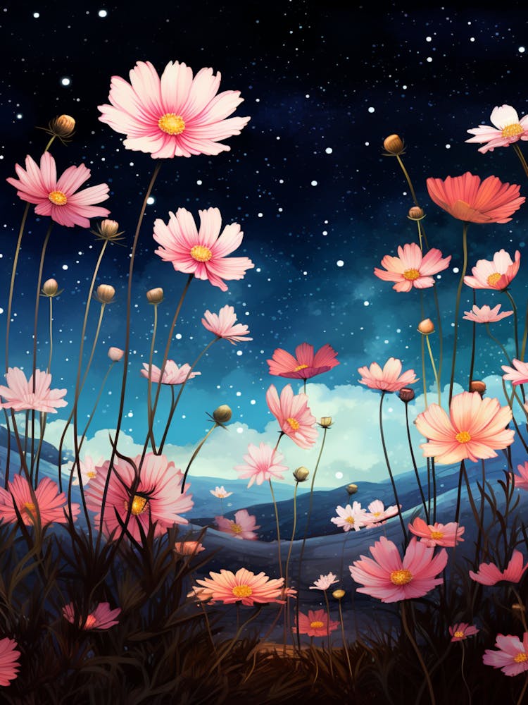 Cosmos Wildflower With Starry Sky, South Western Style (3)