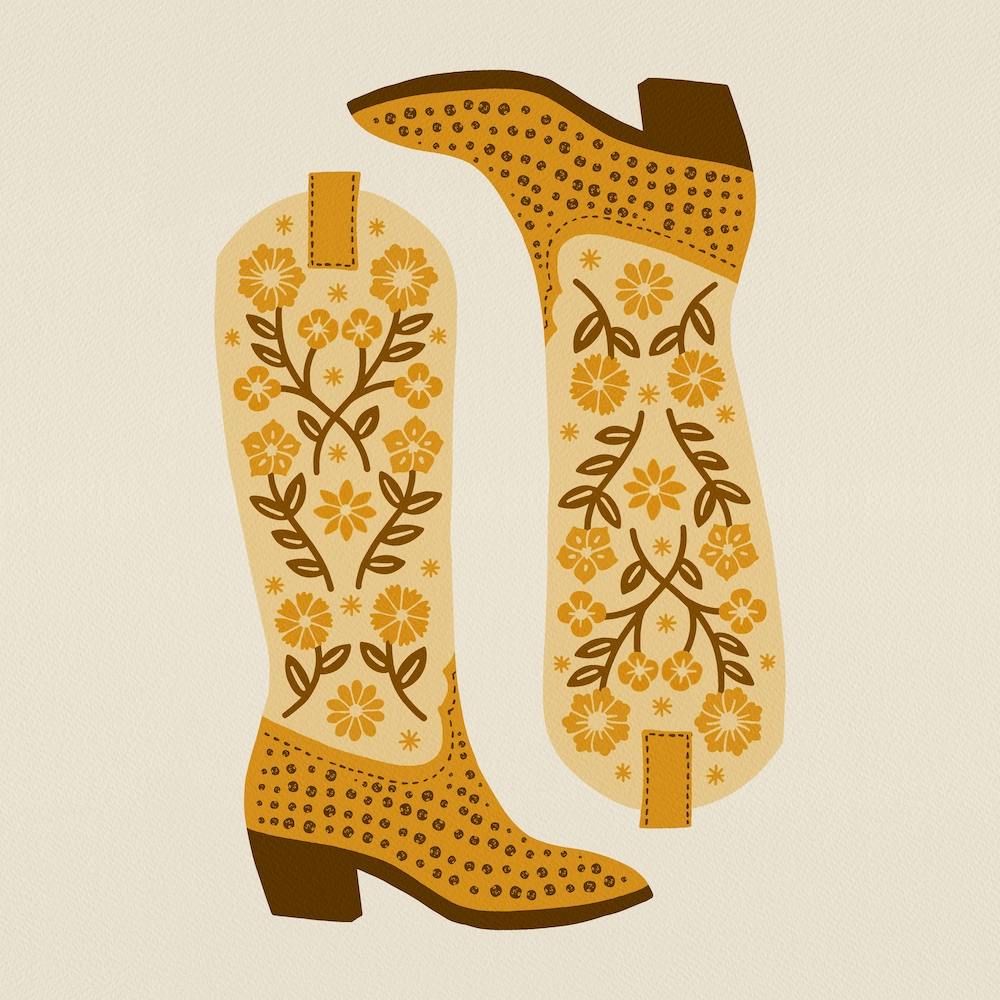 Cowgirl Boots   Yellow Monotone Square