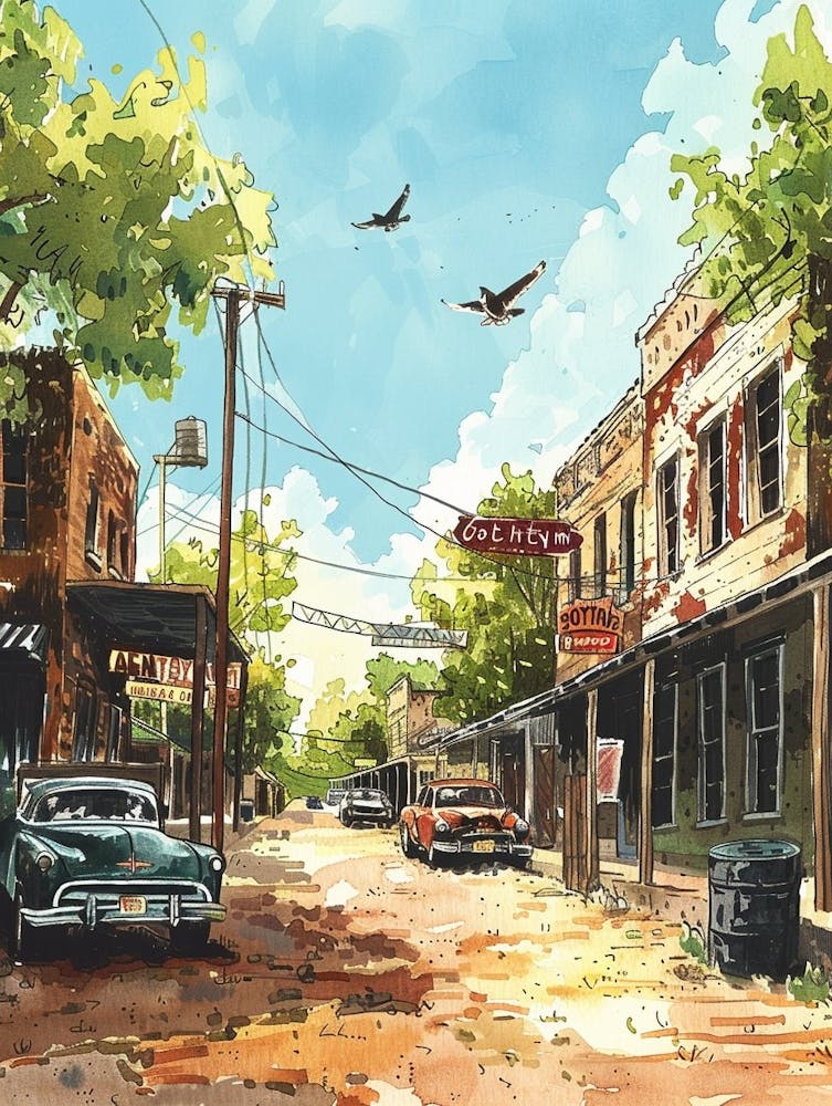 Storybook Illustration Sixth Street Austin Texas 2