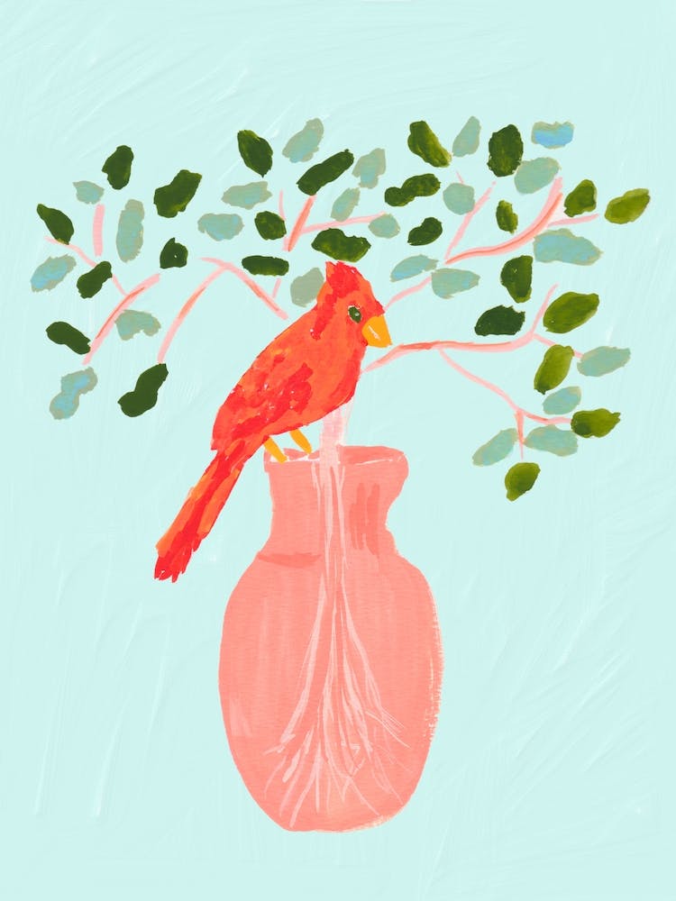 Cardinal on a Vase