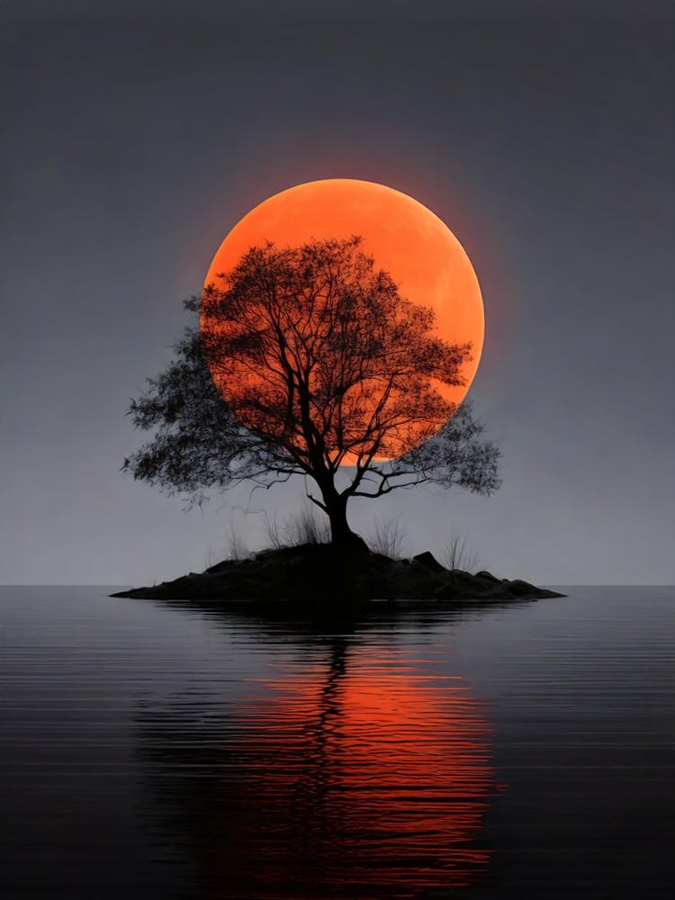 Sunset Behind Island