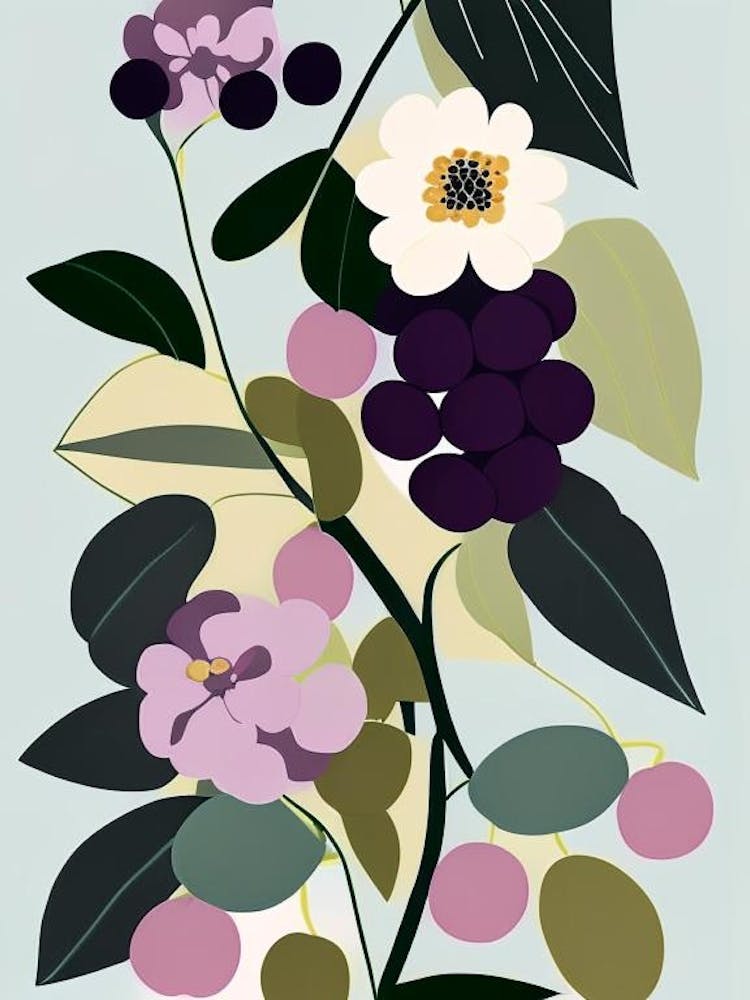 Blackberry Blossom Wildflower Modern Muted Colours 1