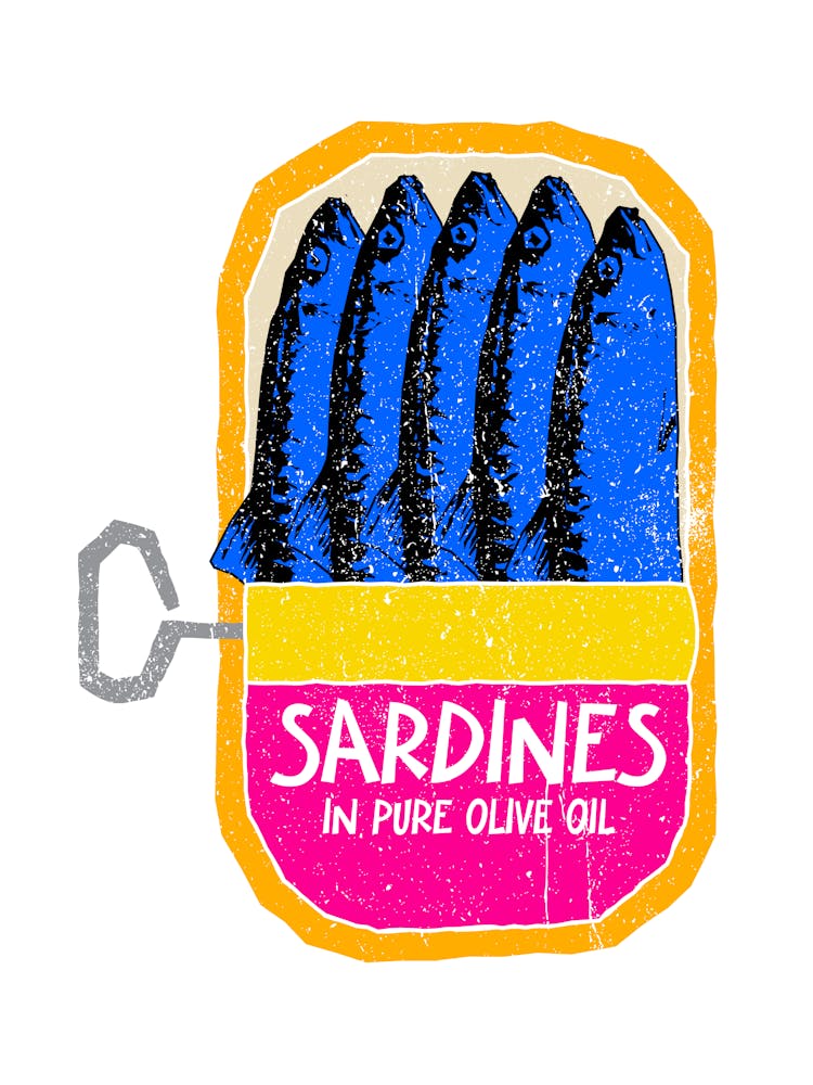 Blue Pink Yellow Sardines Riso Art