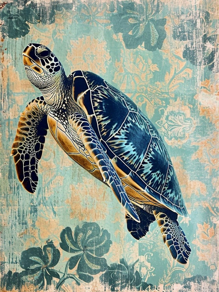 Floral Sea Turtle Wallpaper Style 1
