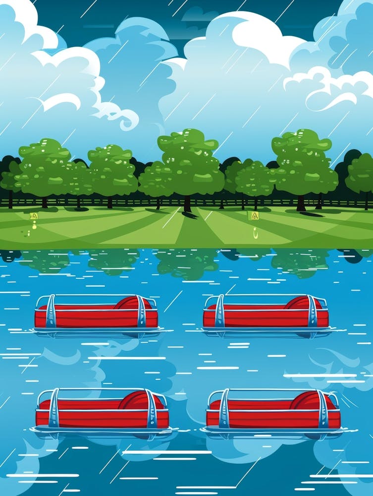 Red Canoes In The Rain Vector