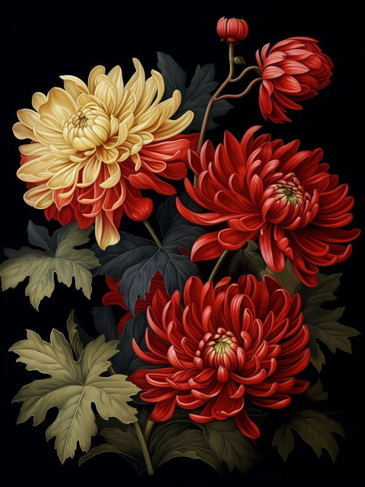 Chrysanthemums 8 William Morris Style Winter Florals