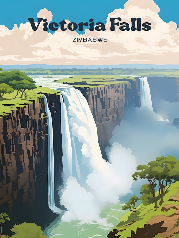 Victoria Falls Zimbabwe Tranquil Modern Travel Illustration