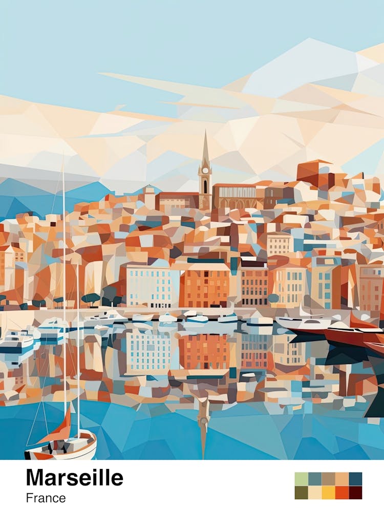 Marseille, France, Geometric Illustration 1 Poster