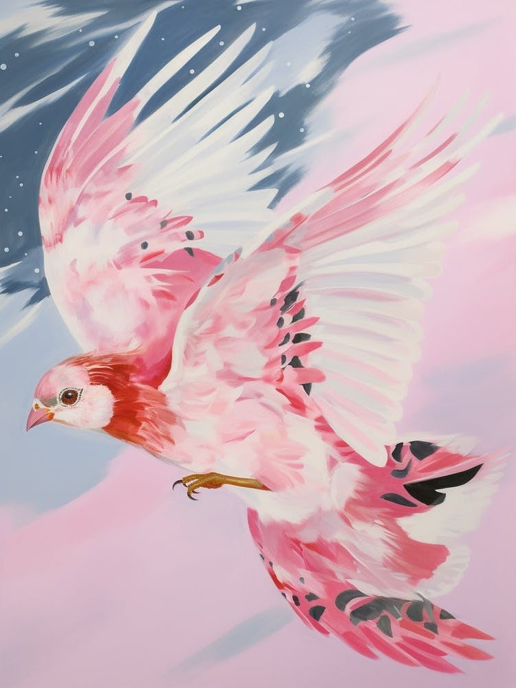 Pink Ethereal Bird Painting Finch 5