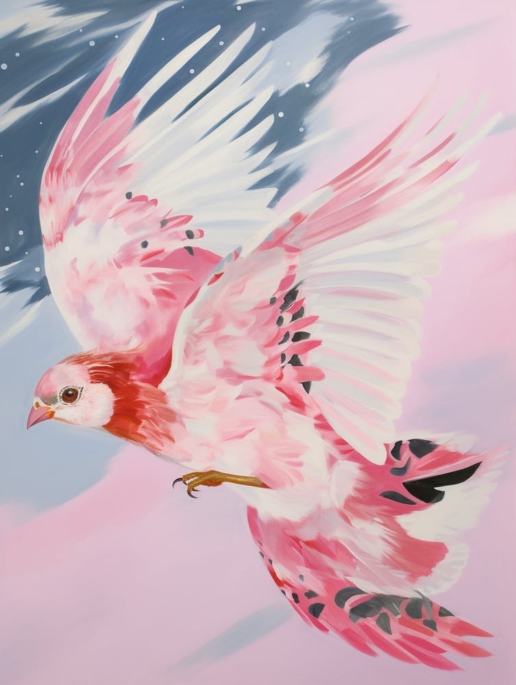 Pink Ethereal Bird Painting Finch 5