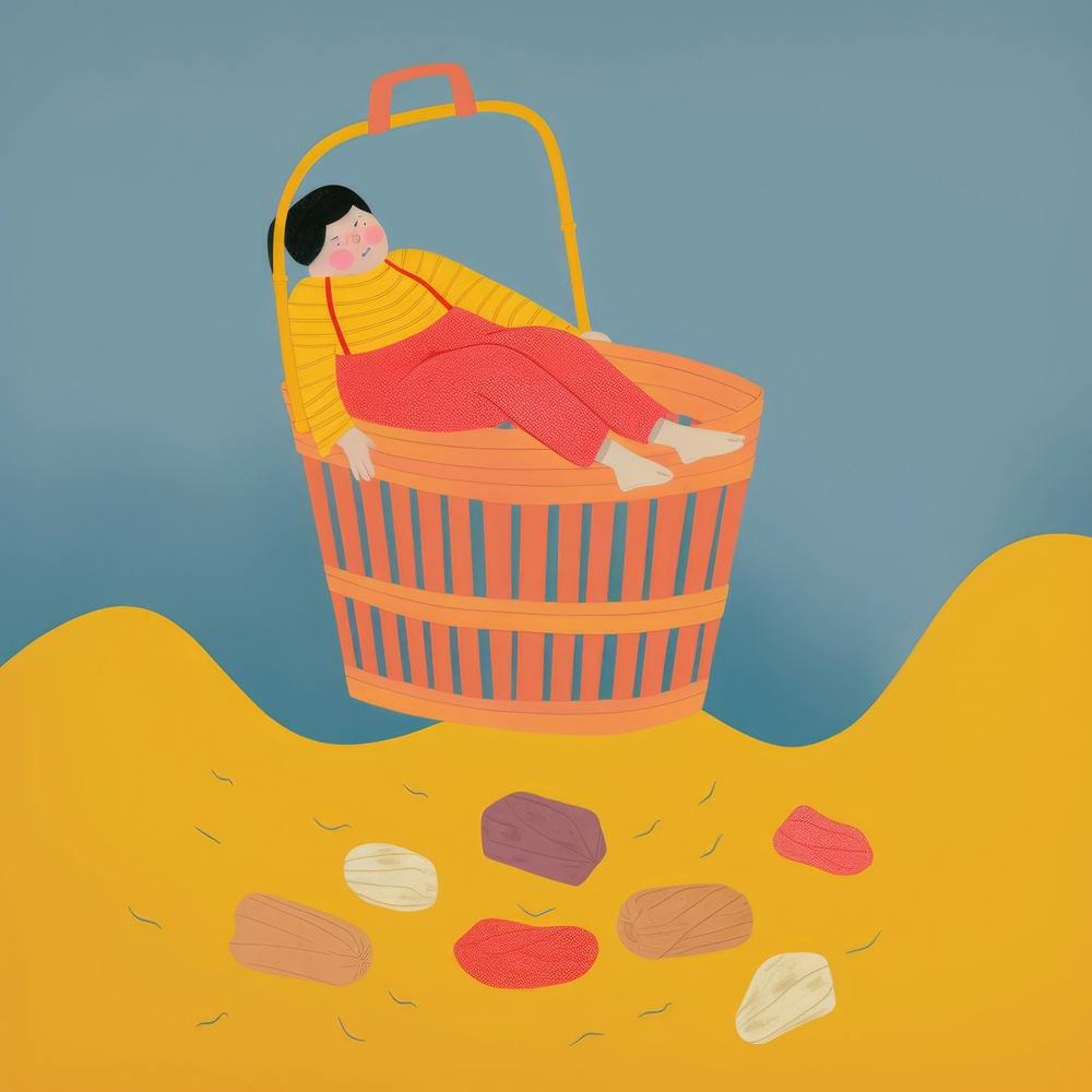 Illustration Of A Woman Sleeping In A Basket