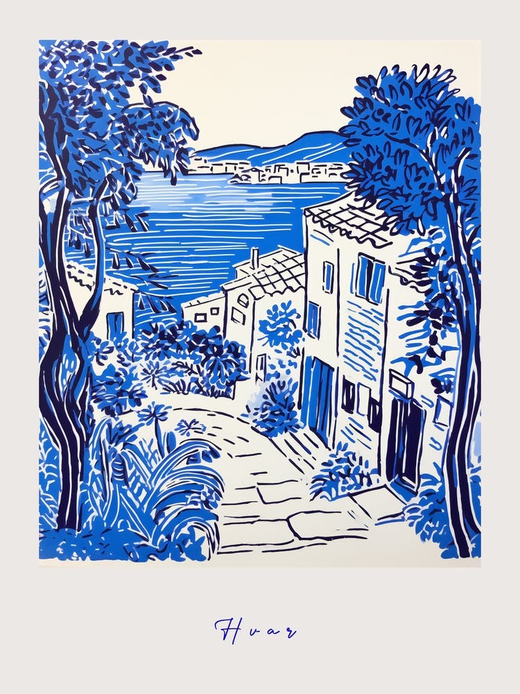 Hvar Croatia 4 Mediterranean Blue Drawing Poster