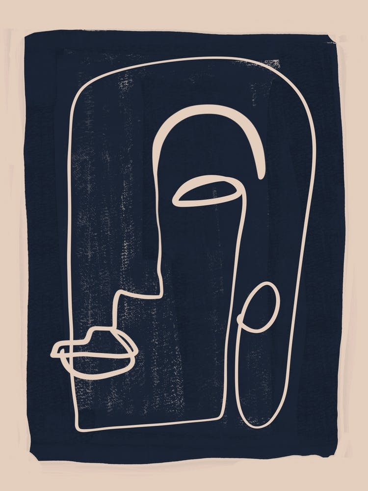 Abstract Face In Navy Line