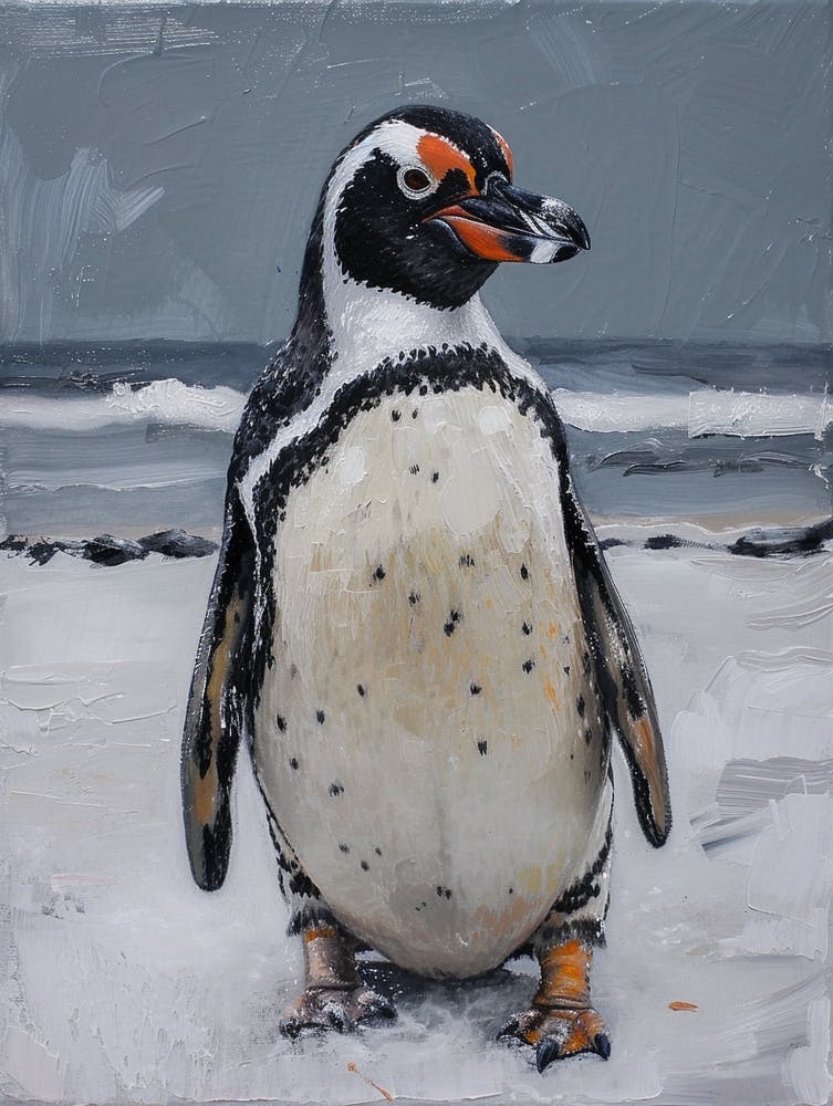 African Penguin Zavodovski Island Oil Painting 4