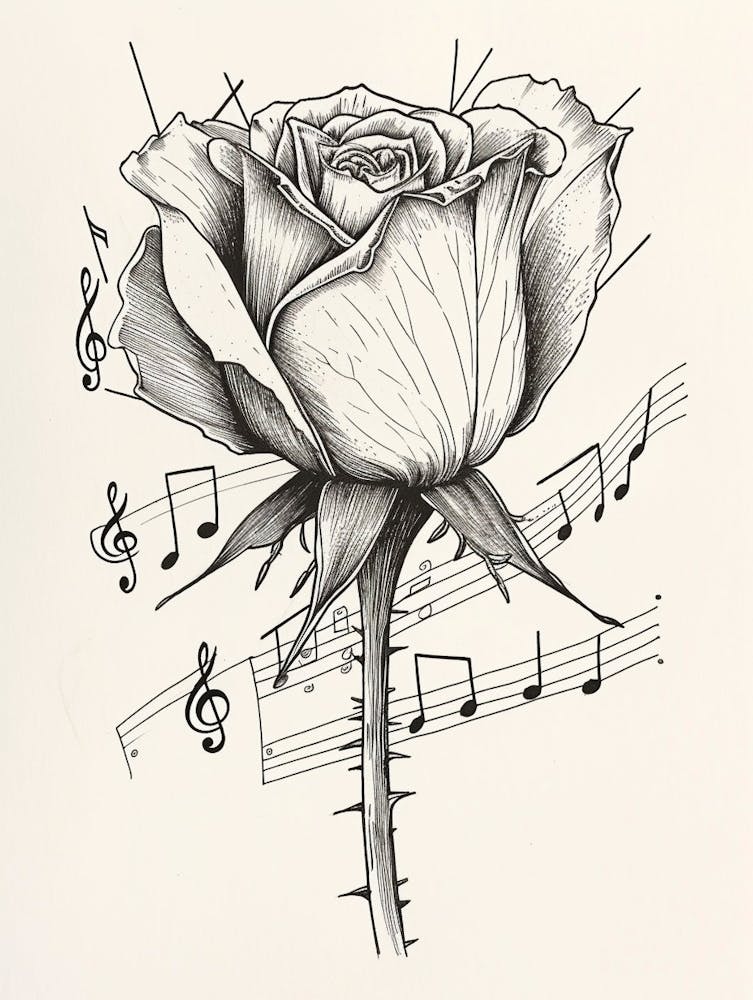 Dessin Au Trait Musical Rose Anglaise 1